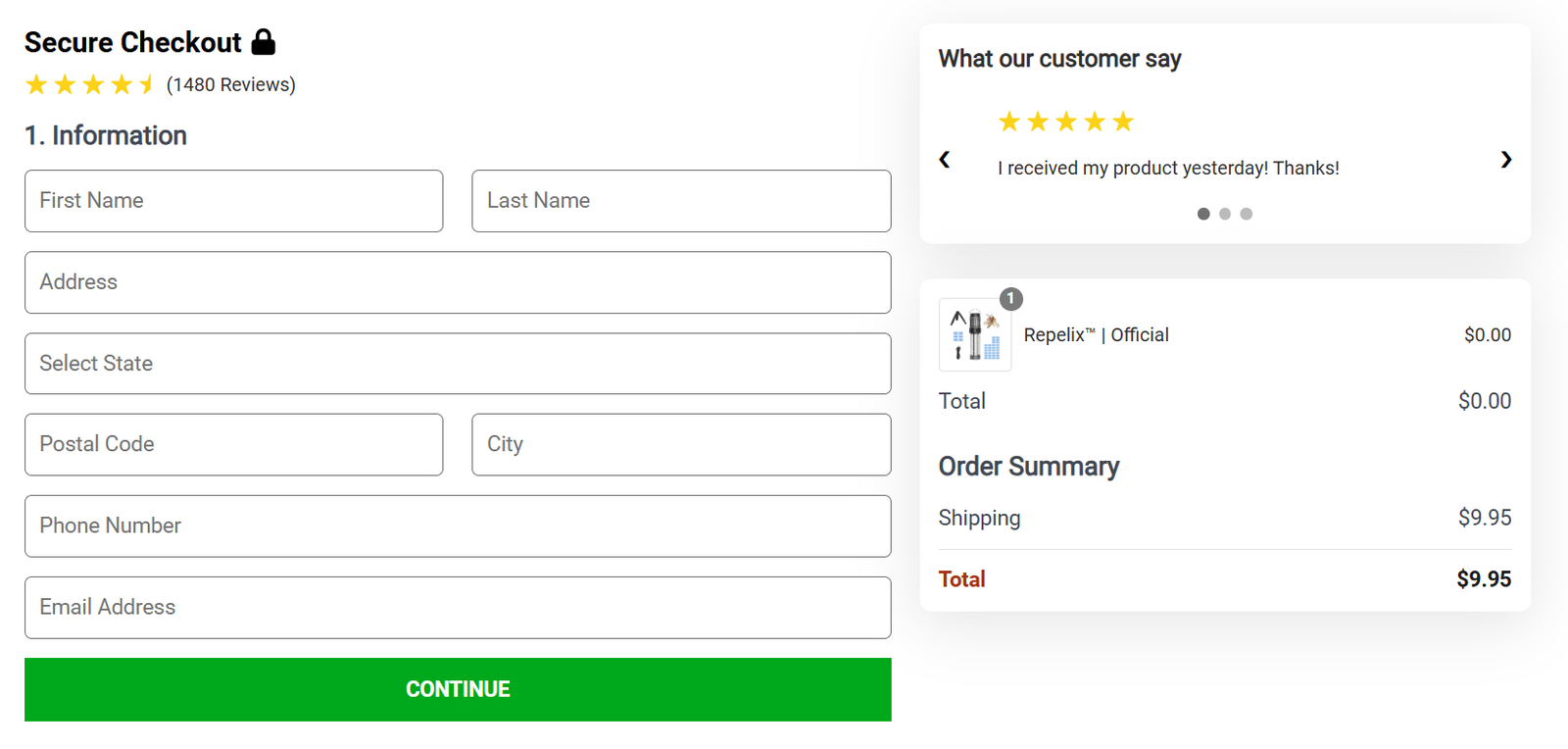 Repelix checkout page